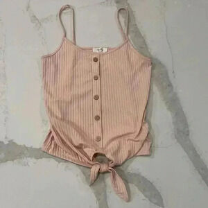 be Stage Pink Button Up Tie Front Cropped Ribbed Tank Top Women’s Size Medium